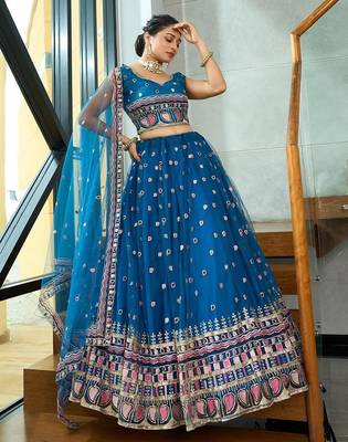 Embroidered Thread Work Semi-Stitched Lehenga & Blouse With Dupatta 1