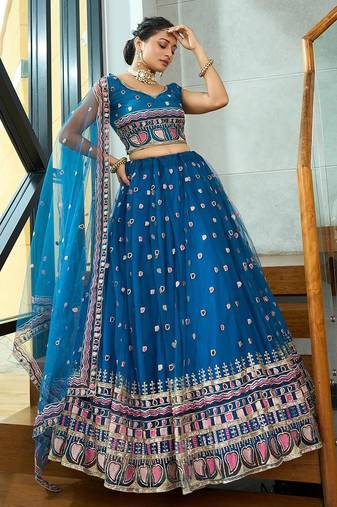 Embroidered Thread Work Semi-Stitched Lehenga & Blouse With Dupatta