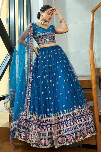 Embroidered Thread Work Semi-Stitched Lehenga & Blouse With Dupatta