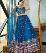 Embroidered Thread Work Semi-Stitched Lehenga & Blouse With Dupatta