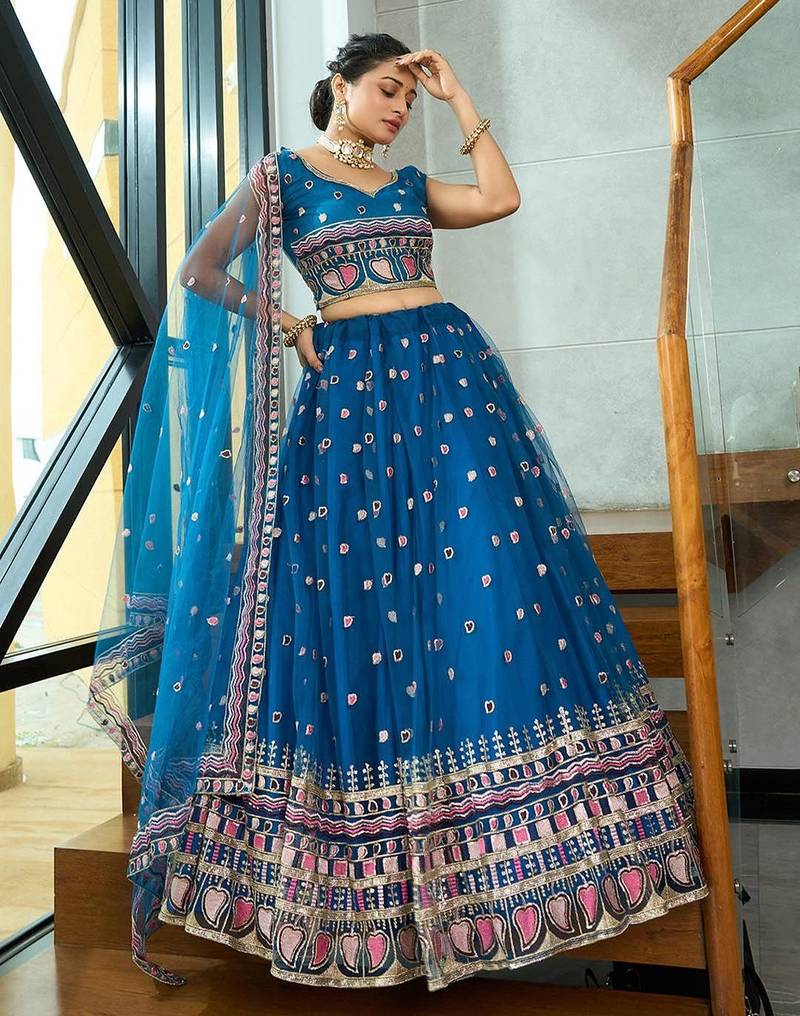 Embroidered Thread Work Semi-Stitched Lehenga & Blouse With Dupatta