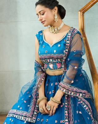 Embroidered Thread Work Semi-Stitched Lehenga & Blouse With Dupatta 2