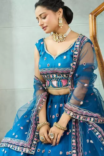 Embroidered Thread Work Semi-Stitched Lehenga & Blouse With Dupatta