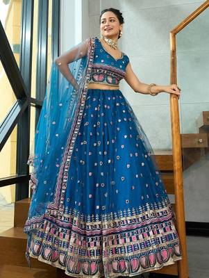Embroidered Thread Work Semi-Stitched Lehenga & Blouse With Dupatta 3