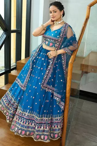 Embroidered Thread Work Semi-Stitched Lehenga & Blouse With Dupatta
