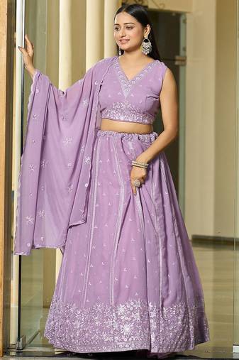 Embroidered Thread Work Semi-Stitched Lehenga & Blouse With Dupatta