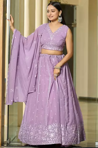 Embroidered Thread Work Semi-Stitched Lehenga & Blouse With Dupatta
