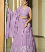 Embroidered Thread Work Semi-Stitched Lehenga & Blouse With Dupatta
