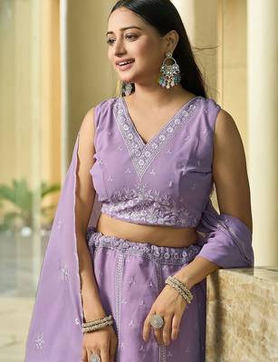Embroidered Thread Work Semi-Stitched Lehenga & Blouse With Dupatta 2