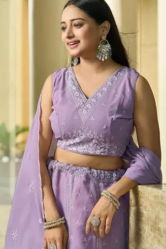 Embroidered Thread Work Semi-Stitched Lehenga & Blouse With Dupatta