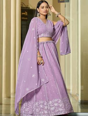 Embroidered Thread Work Semi-Stitched Lehenga & Blouse With Dupatta 3