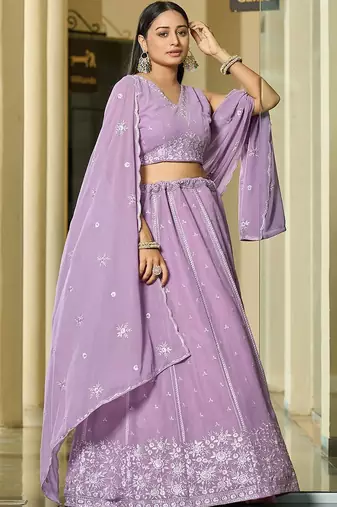 Embroidered Thread Work Semi-Stitched Lehenga & Blouse With Dupatta