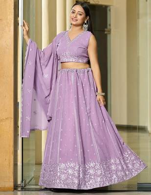 Embroidered Thread Work Semi-Stitched Lehenga & Blouse With Dupatta 4
