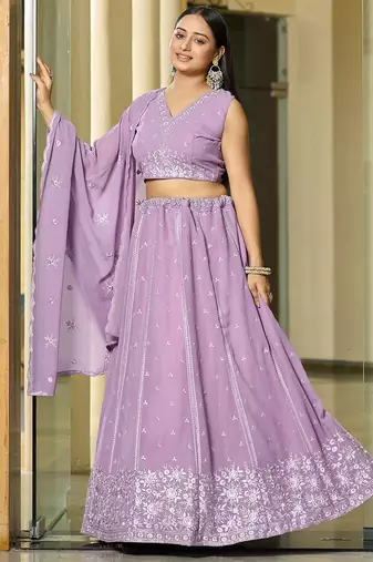Embroidered Thread Work Semi-Stitched Lehenga & Blouse With Dupatta