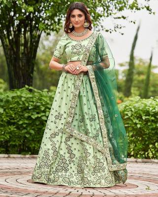 Embroidered Semi-Stitched Lehenga & Unstitched Blouse With Dupatta 1