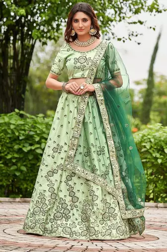 Embroidered Semi-Stitched Lehenga & Unstitched Blouse With Dupatta