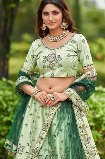 Embroidered Semi-Stitched Lehenga & Unstitched Blouse With Dupatta