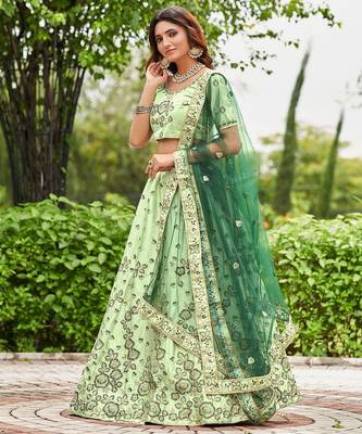 Embroidered Semi-Stitched Lehenga & Unstitched Blouse With Dupatta 3