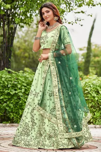 Embroidered Semi-Stitched Lehenga & Unstitched Blouse With Dupatta