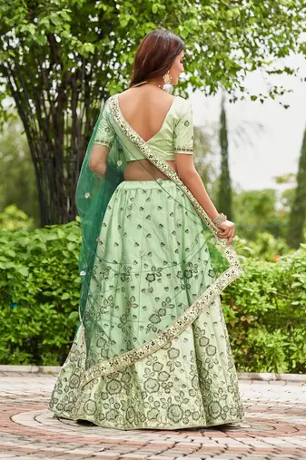 Embroidered Semi-Stitched Lehenga & Unstitched Blouse With Dupatta