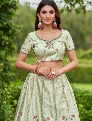 Embroidered Thread Work Semi-Stitched Lehenga & Blouse With Dupatta 3