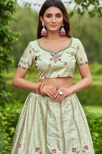 Embroidered Thread Work Semi-Stitched Lehenga & Blouse With Dupatta