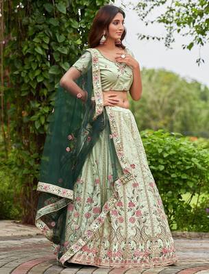 Embroidered Thread Work Semi-Stitched Lehenga & Blouse With Dupatta 1