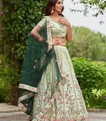 Embroidered Thread Work Semi-Stitched Lehenga & Blouse With Dupatta