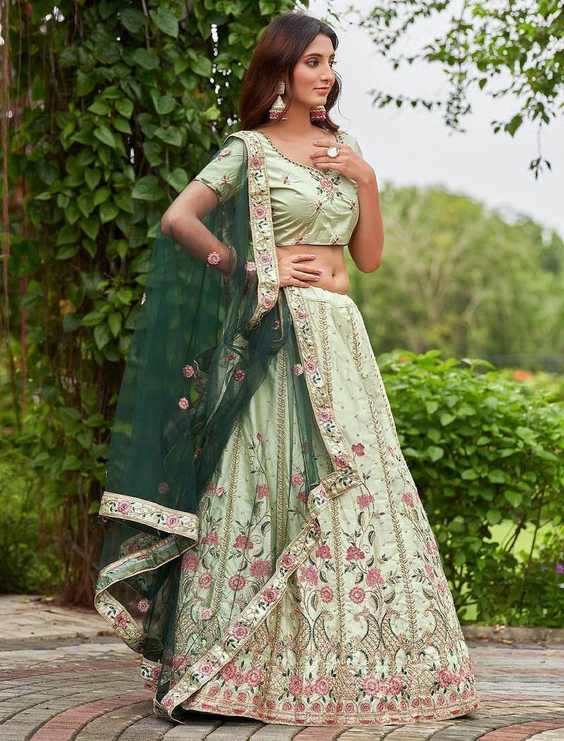 Embroidered Thread Work Semi-Stitched Lehenga & Blouse With Dupatta
