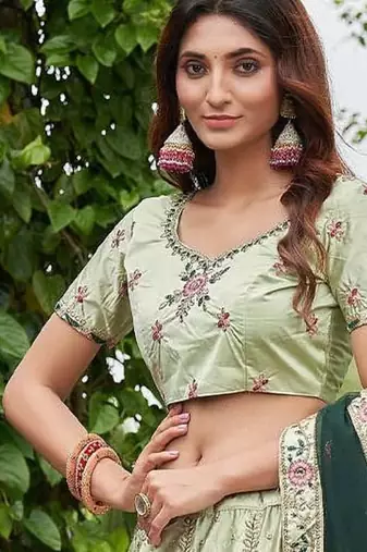 Embroidered Thread Work Semi-Stitched Lehenga & Blouse With Dupatta