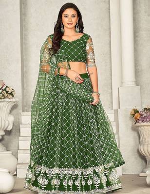 Embroidered Semi-Stitched Lehenga & Unstitched Blouse With Dupatta 1