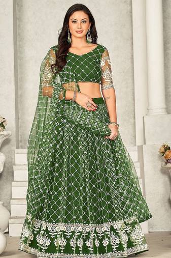 Embroidered Semi-Stitched Lehenga & Unstitched Blouse With Dupatta