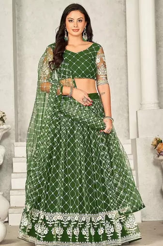 Embroidered Semi-Stitched Lehenga & Unstitched Blouse With Dupatta