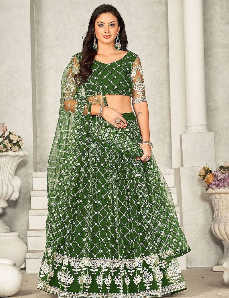 Embroidered Semi-Stitched Lehenga & Unstitched Blouse With Dupatta