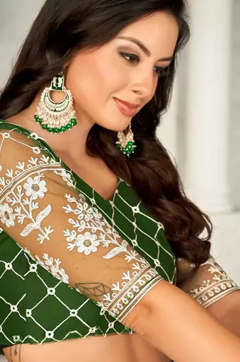Embroidered Semi-Stitched Lehenga & Unstitched Blouse With Dupatta