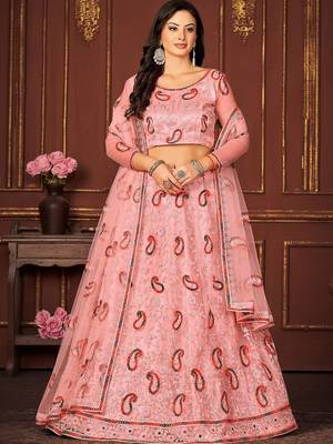 Embroidered Sequinned Semi-Stitched Lehenga & Unstitched Blouse With Dupatta 1
