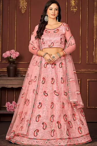 Embroidered Sequinned Semi-Stitched Lehenga & Unstitched Blouse With Dupatta