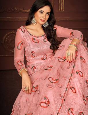 Embroidered Sequinned Semi-Stitched Lehenga & Unstitched Blouse With Dupatta 2