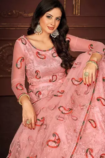 Embroidered Sequinned Semi-Stitched Lehenga & Unstitched Blouse With Dupatta
