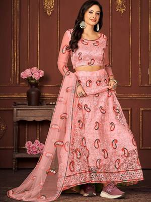 Embroidered Sequinned Semi-Stitched Lehenga & Unstitched Blouse With Dupatta 3