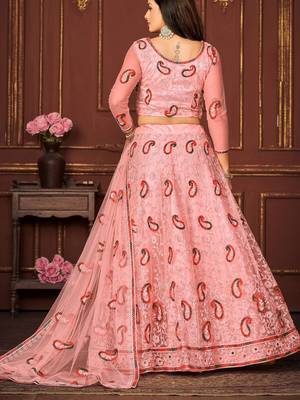 Embroidered Sequinned Semi-Stitched Lehenga & Unstitched Blouse With Dupatta 4