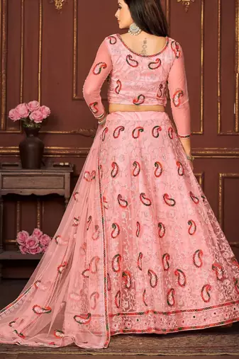 Embroidered Sequinned Semi-Stitched Lehenga & Unstitched Blouse With Dupatta