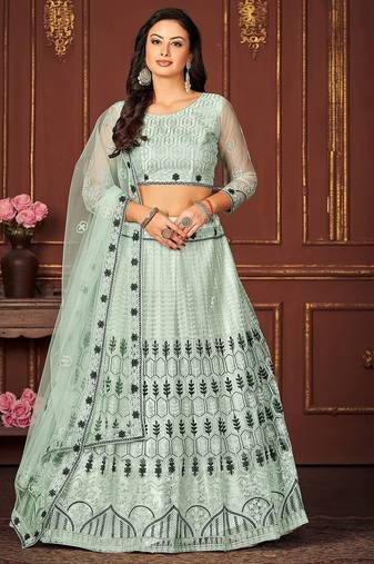 Embroidered Thread Work Ready to Wear Lehenga & Unstitched Blouse With Dupatta