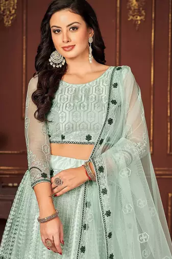 Embroidered Thread Work Ready to Wear Lehenga & Unstitched Blouse With Dupatta