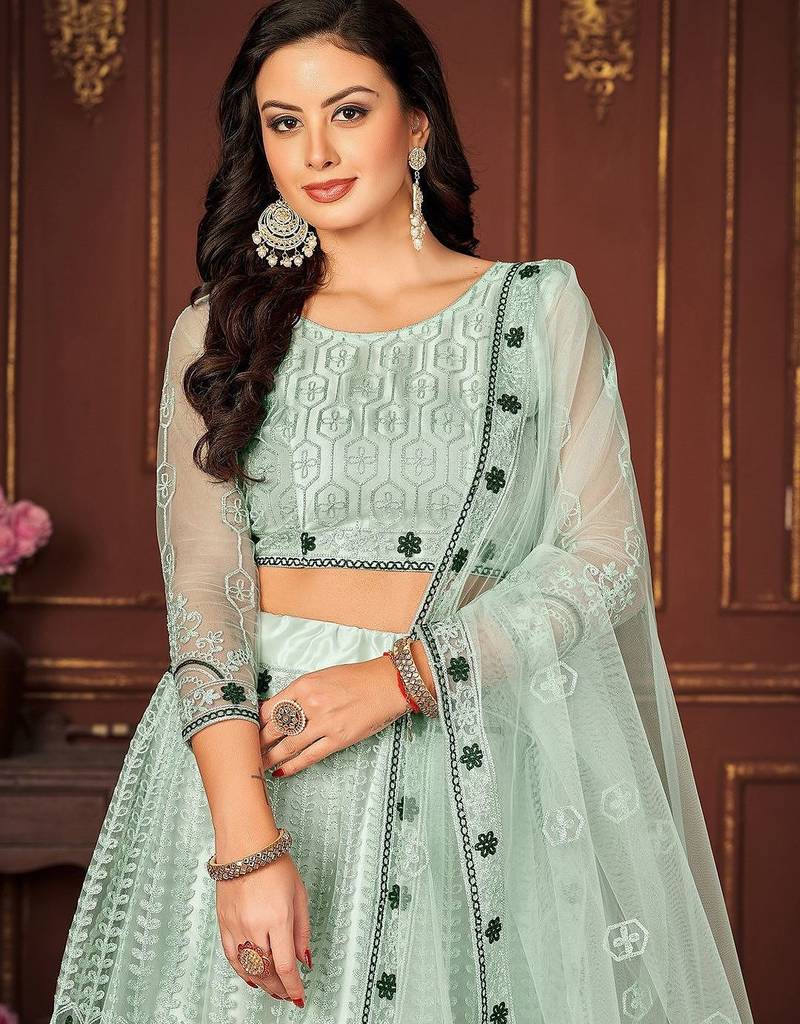 Embroidered Thread Work Ready to Wear Lehenga & Unstitched Blouse With Dupatta