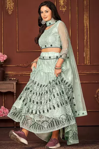 Embroidered Thread Work Ready to Wear Lehenga & Unstitched Blouse With Dupatta