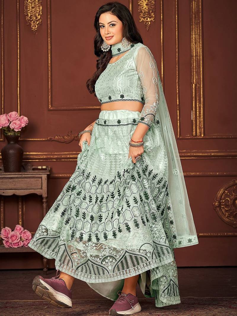 Embroidered Thread Work Ready to Wear Lehenga & Unstitched Blouse With Dupatta