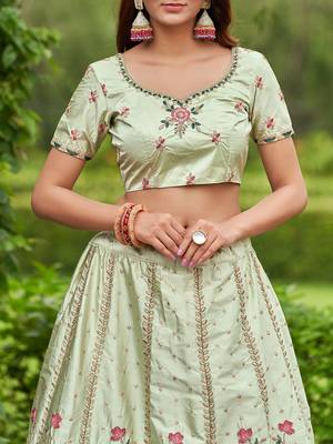 Embroidered Thread Work Semi-Stitched Lehenga & Blouse With Dupatta 3