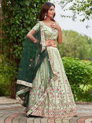 Embroidered Thread Work Semi-Stitched Lehenga & Blouse With Dupatta 1
