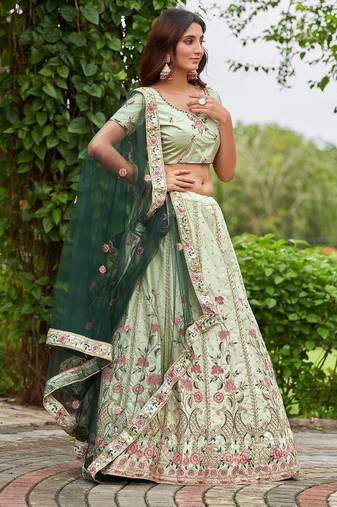 Embroidered Thread Work Semi-Stitched Lehenga & Blouse With Dupatta